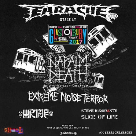 A flyer for Earache’s metal takeover Glastonbury 2017.