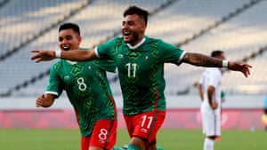 Alexis Vega of Mexico celebrates scoring their first goal.