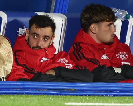 Bruno Fernandes sits on the bench.