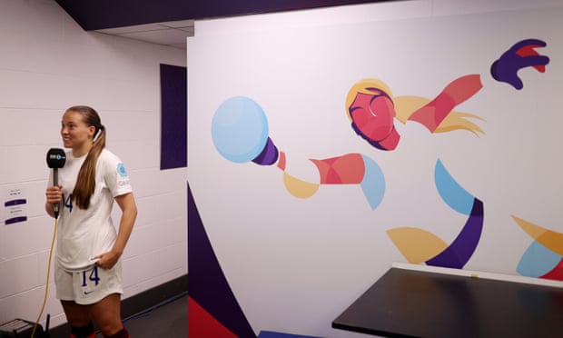 Fran Kirby of England speaks to the media in the flash interview after her side’s victory.