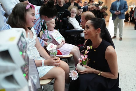 The Duke and Duchess of Sussex meet patients and their family members during a visit to the Royal children’s hospital in Melbourne