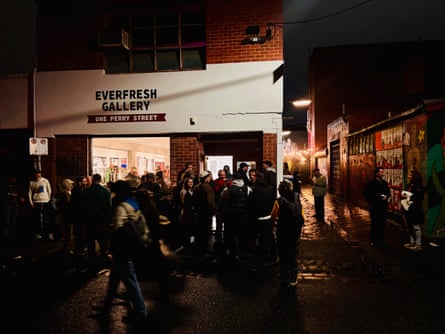 A crowd outside Everfresh Gallery