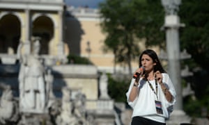 Virginia Raggi campaigns at Piazza del Popolo in Rome.