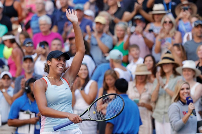 Madison Keys celebrates after defeating Camila Giorgi.