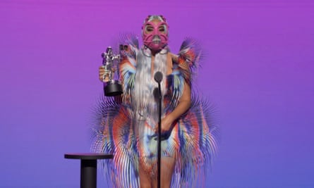 Lady Gaga accepting an award at the MTV VMAs