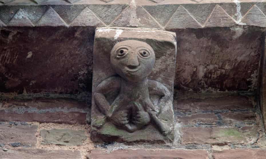 A 12th-century sheela na gig, Kilpeck church, Herefordshire