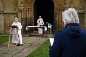 The Rev Nicola Sullivan delivers an outdoor Ash Wednesday service at Southwell Minster in Nottingham, England