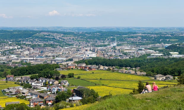 The view over Huddersfield from Castle Hill, West Yorkshire, England. 
