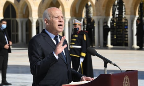 Kais Saied making a speech in Tunis in April