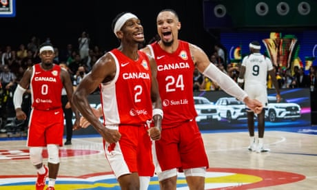 Canada celebrate their Fiba World Cup victory over USA on Sunday in Manila