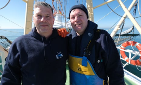 Ed Balls (right) on a Dutch trawler