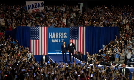 Tim Walz heads to Philadelphia to join Kamala Harris for first campaign rally as her running mate – live Harris and Walz walk onto the stage in Philadephia.