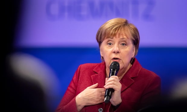 Angela Merkel speaks during a forum hosted by the Chemnitz Freie Presse newspaper. 