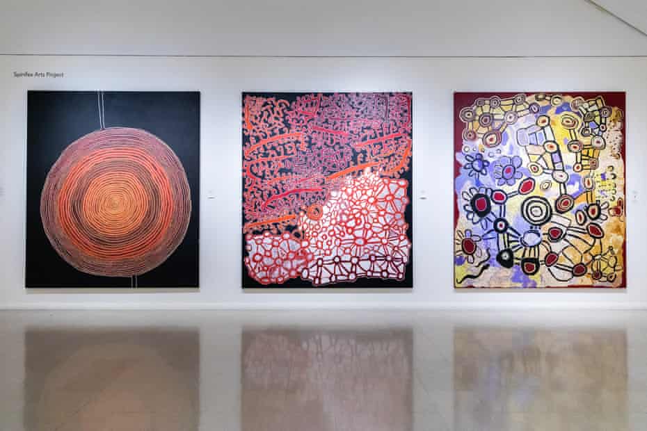 Artworks by artists of Spinifex Arts Project, in remote Tjuntjuntjara, WA.