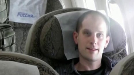 Moment Evan Gershkovich and other released prisoners board plane leaving Russia – video