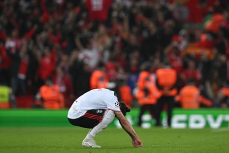 Benfica’s forward Darwin Nunez reacts at the final whistle.