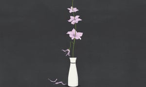 Illustration of flower stem in vase, some petals have fallen to the ground
