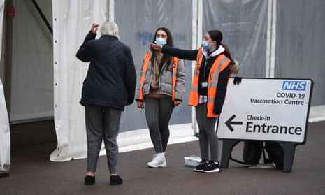 A temporary vaccination hub at the Colchester Community Stadium in Essex