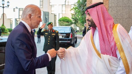 Joe Biden fist bumps Mohammed bin Salman during visit to Saudi Arabia – video
