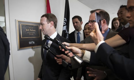 The Facebook CEO, Mark Zuckerberg, arrives on Capitol Hill in Washington on Monday.