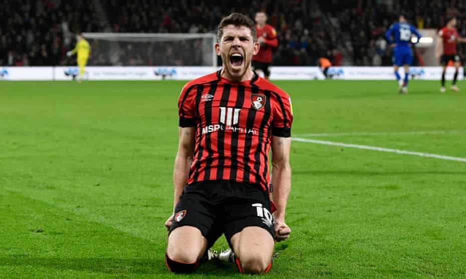 Ryan Christie celebrates after scoring Bournemouth’s opening goal against Cardiff