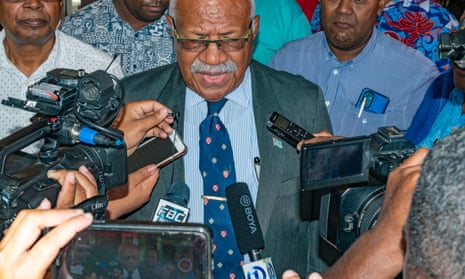 Sitiveni Rabuka, Fiji's next prime minister, surrounded by media