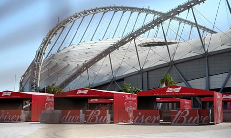 Budweiser beer kiosks pictured at the Khalifa International Stadium on Friday