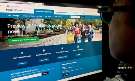 This October 25, 2016 photo shows a woman looking at the Healthcare.gov internet site in Washington, DC. Americans will see Obamacare health insurance costs jump an average of 25 percent next year, adding fuel to the US political firestorm over the system that Republicans have repeatedly tried to overturn. The big increase will be seen in the 38 states with federally-managed health care exchanges, according to a report released late October 24, 2016 by the Department of Health and Human Services. / AFP PHOTO / Karen BLEIERKAREN BLEIER/AFP/Getty Images