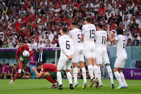 Cristiano Ronaldo of Portugal takes a free-kick.