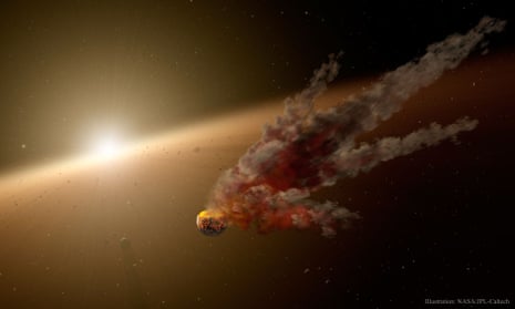 An artist's impression of a disintegrating planet around the star KIC 8462852.
