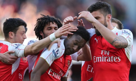 Danny Welbeck is congratulated on scoring for Arsenal against Norwich