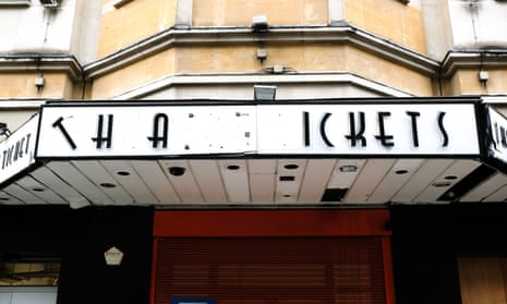 "Theatre tickets" sign with letters missing in London