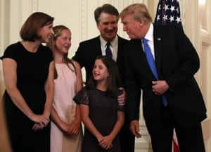 Washington DC, US. Donald Trump talks with his supreme court nominee Brett Kavanaugh and the judge’s family in the White House