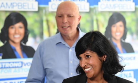 Peter Dutton and Roshena Campbell in Aston last month.