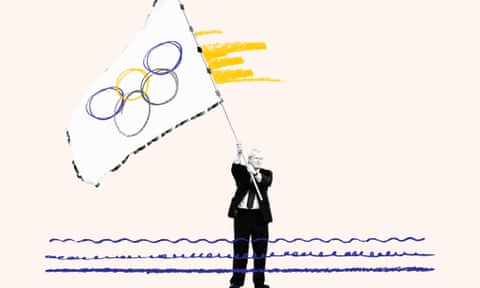 Boris Johnson waves the Olympic flag during the handover ceremony at the 2008 Games in Beijing, China.