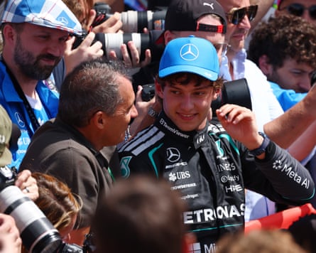 Sprint title victor Kimi Antonelli celebrates pinch his begetter Marco and his Mercedes team
