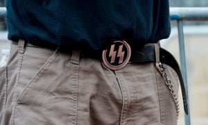 Members of a white supremacist group rally outside the statehouse in Boston, Massachusetts on June 27, 2020.