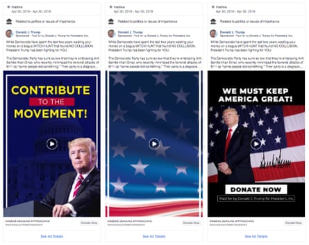 Facebook ads run by Trump’s re-election campaign appeared more than 500 days before election day.