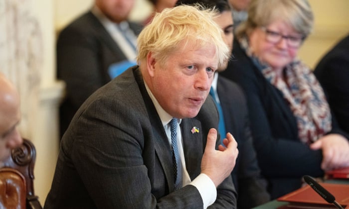 The prime minister, Boris Johnson, charing a cabinet meeting at 10 Downing Street, London, on Tuesday.