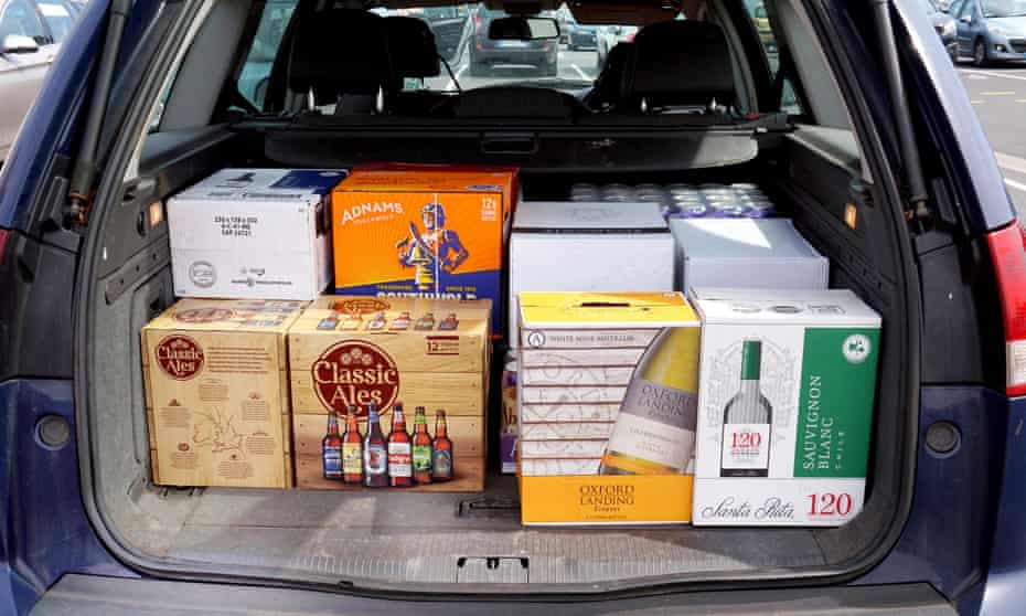 A car boot loaded with cheap beer and wine