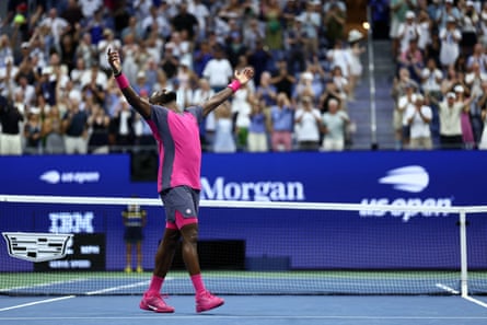Frances Tiafoe celebrates after defeating Alex Michelsen in their US Open quarter-final on Tuesday.