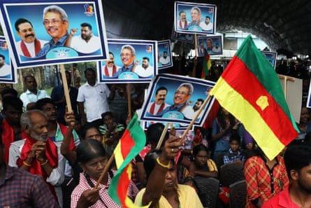 Sri Lanka Podujana Peramuna (SLPP) supporters cheer during presidential candidate and former defense secretary Gotabaya Rajapaksa’s election rally at Jaffna, 399kms from Colombo, Sri Lanka, 28 October 2019.