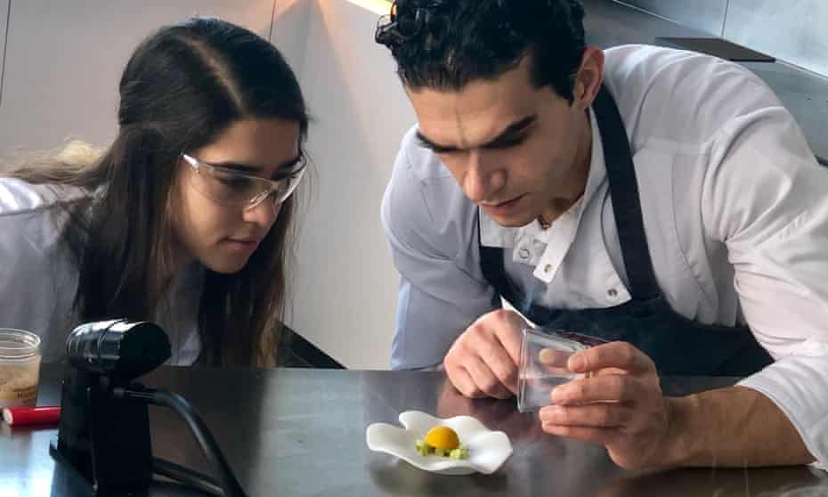 Jozef Youssef, right, demonstrates some chemical cuisine.