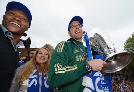Michael Emenalo (left) alongside Petr Cech on the victory parade after winning Chelsea won the 2012 Champions League.
