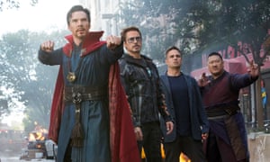 From left, Benedict Cumberbatch, Robert Downey Jr, Mark Ruffalo and Benedict Wong in Avengers: Infinity War.