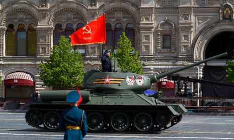 A T-34 Soviet-era tank takes part in the Victory Day military parade in Moscow.