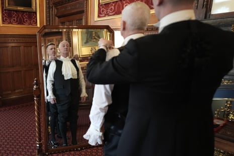 Lindsay Hoyle, speaker of the Commons, getting robed up before the state opening of parliament today.