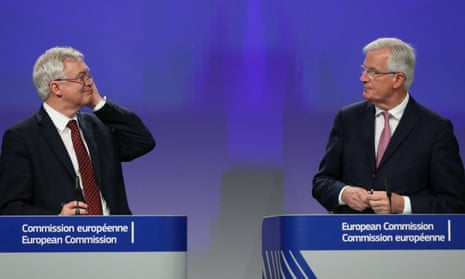 David Davis and Michel Barnier in Brussels.
