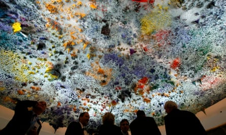 A ceiling painted by the Spanish artist Miguel Barceló is seen in Room XX at the UN’s European headquarters in Geneva