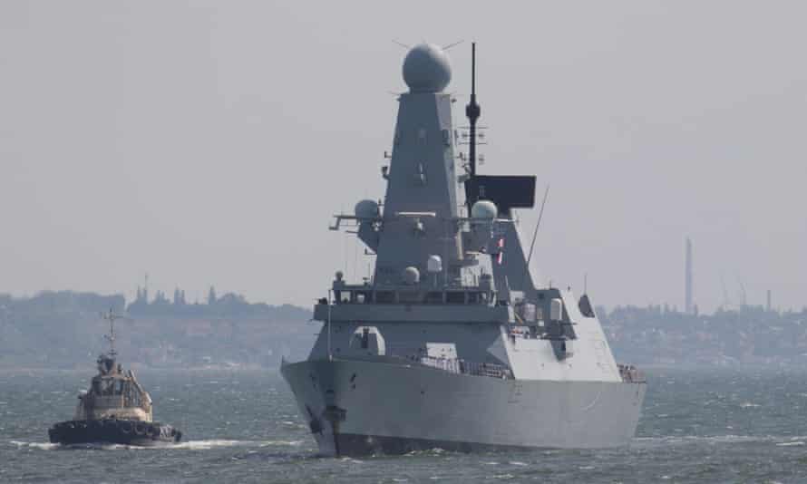 British Royal Navy ship HMS Defender arriving at the Black Sea port of Odessa